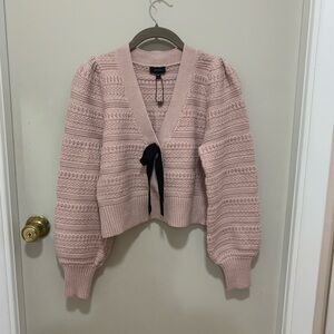 NWOT Express Pink V-Neck Sweater with Bow Detail